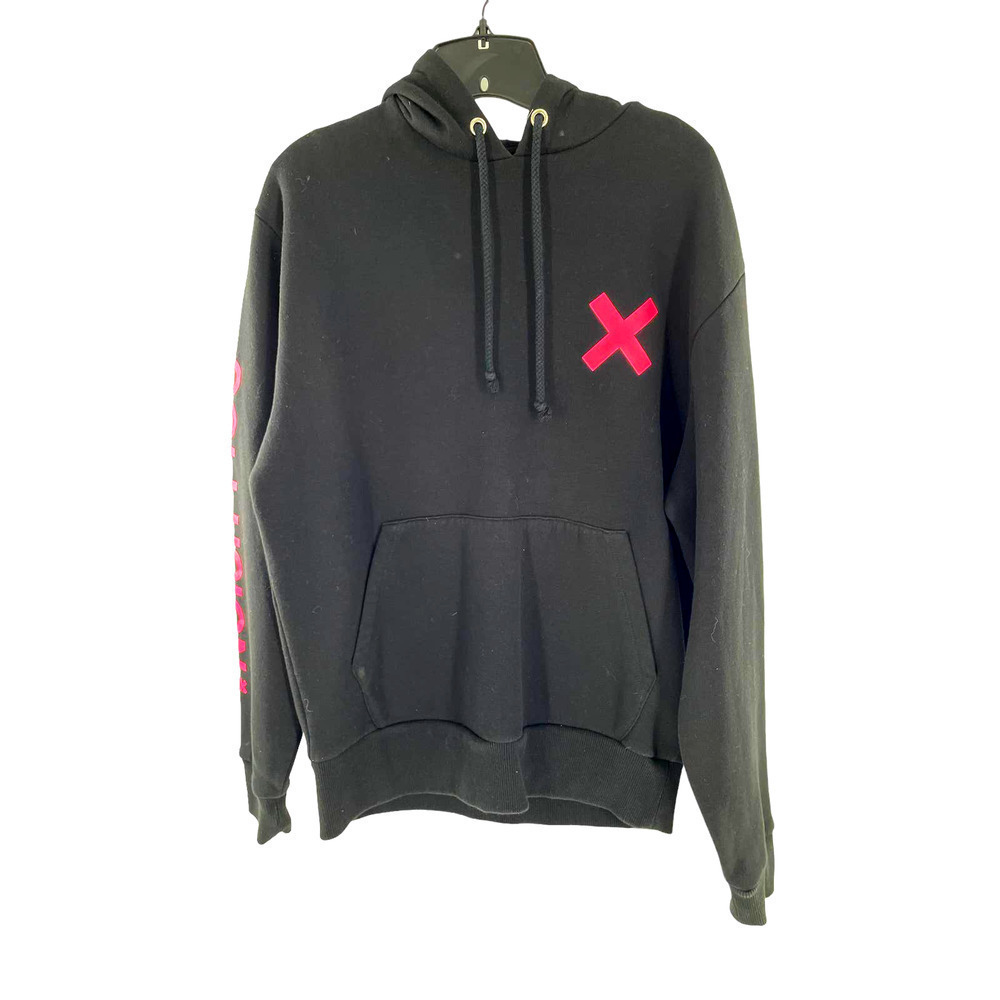 COLLUSION UNISEX BLACK HOODED SWEATSHIRT WITH X PINK LOGO